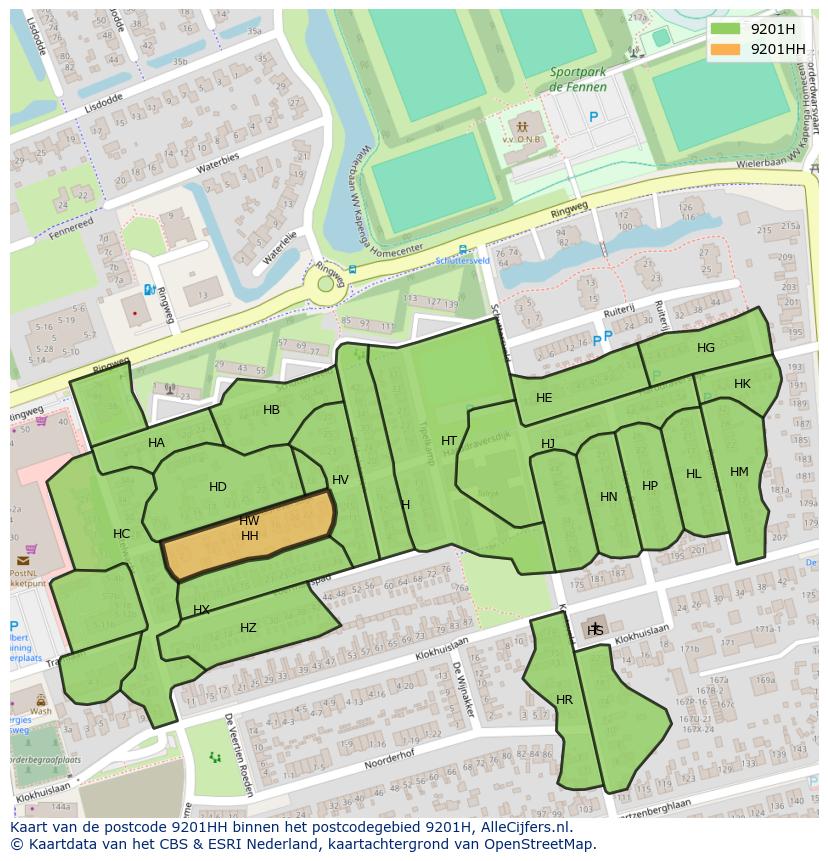 Afbeelding van het postcodegebied 9201 HH op de kaart.