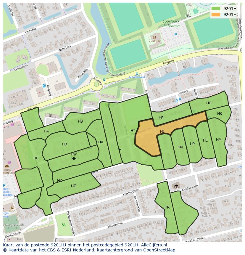 Afbeelding van het postcodegebied 9201 HJ op de kaart.