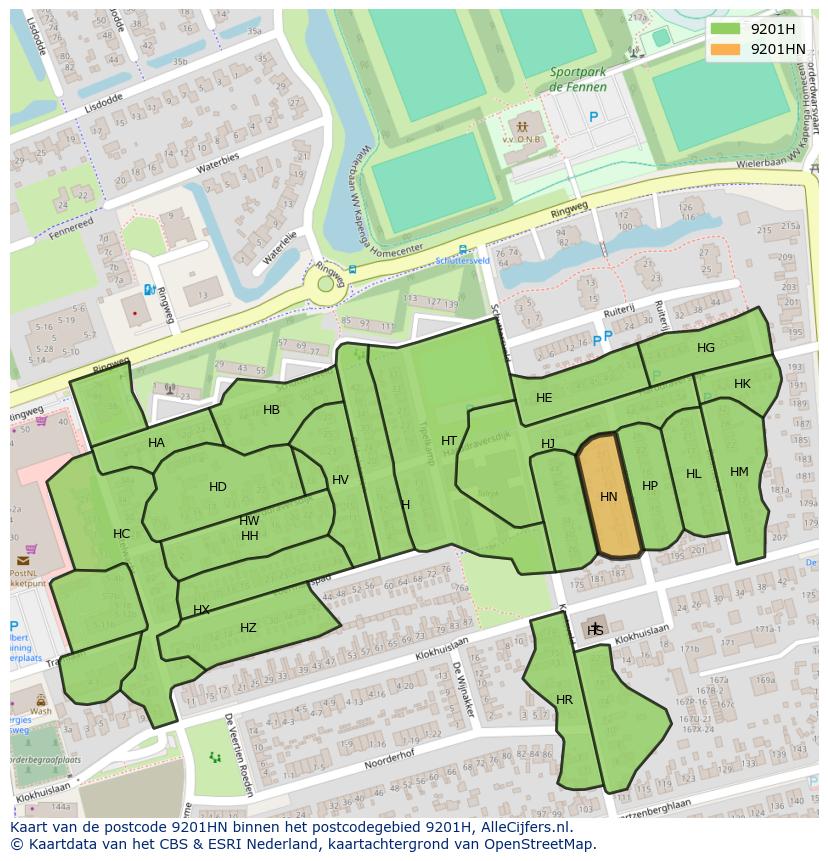 Afbeelding van het postcodegebied 9201 HN op de kaart.