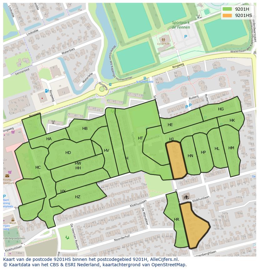Afbeelding van het postcodegebied 9201 HS op de kaart.