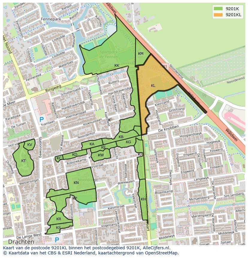 Afbeelding van het postcodegebied 9201 KL op de kaart.