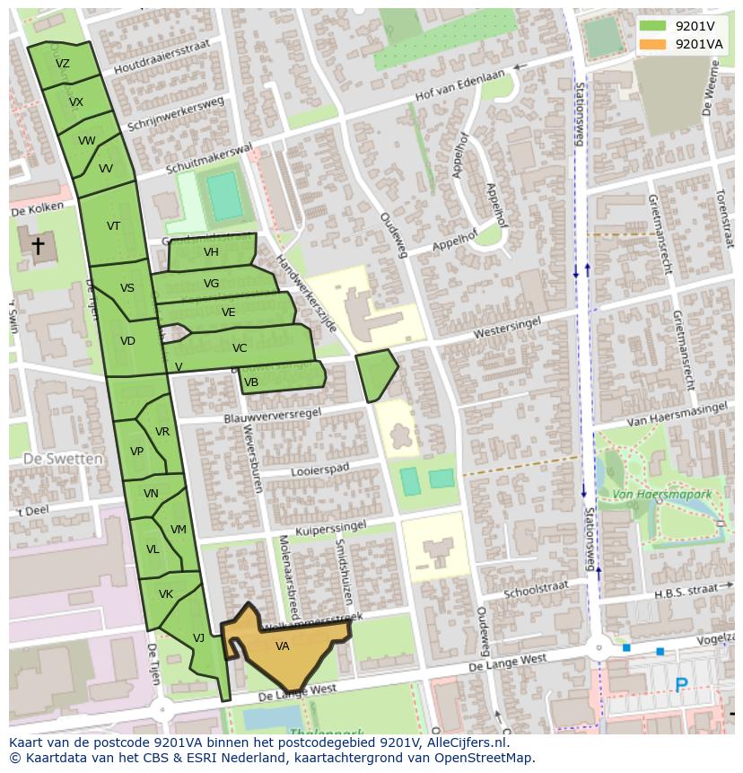 Afbeelding van het postcodegebied 9201 VA op de kaart.