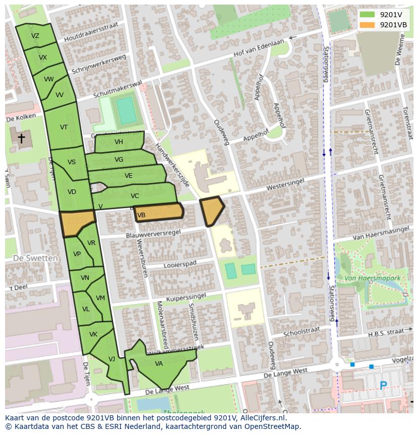 Afbeelding van het postcodegebied 9201 VB op de kaart.
