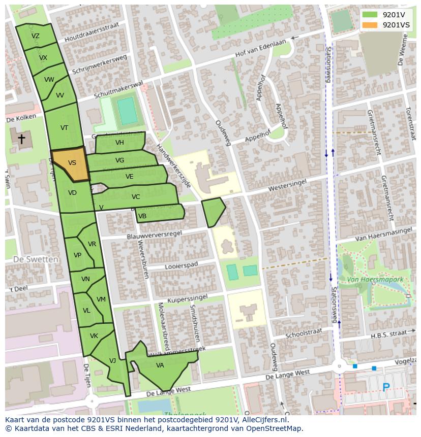 Afbeelding van het postcodegebied 9201 VS op de kaart.