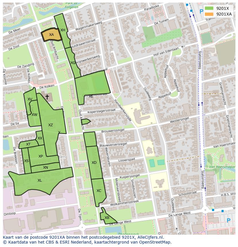 Afbeelding van het postcodegebied 9201 XA op de kaart.