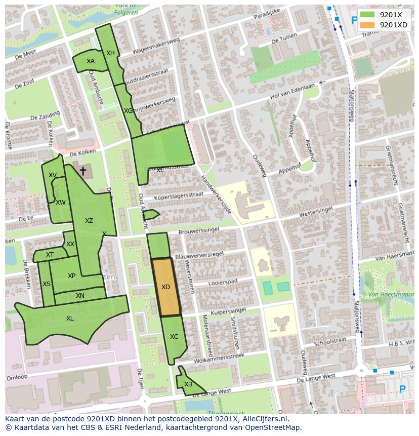 Afbeelding van het postcodegebied 9201 XD op de kaart.