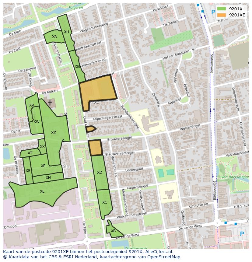 Afbeelding van het postcodegebied 9201 XE op de kaart.