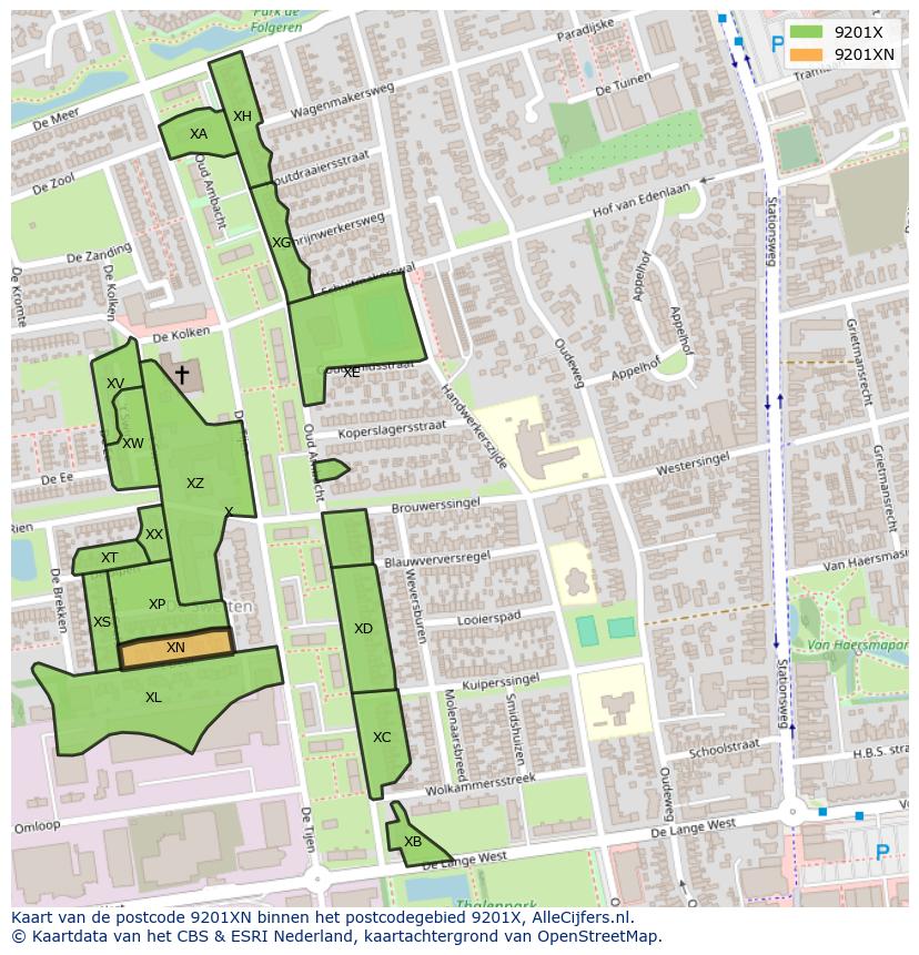 Afbeelding van het postcodegebied 9201 XN op de kaart.