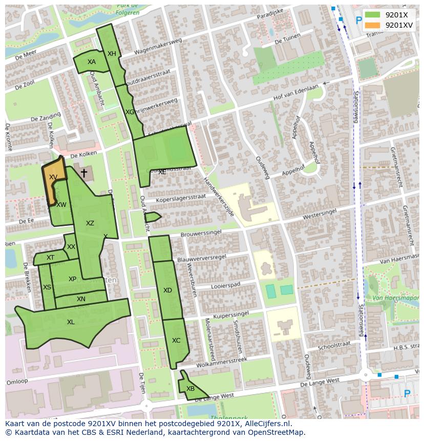 Afbeelding van het postcodegebied 9201 XV op de kaart.