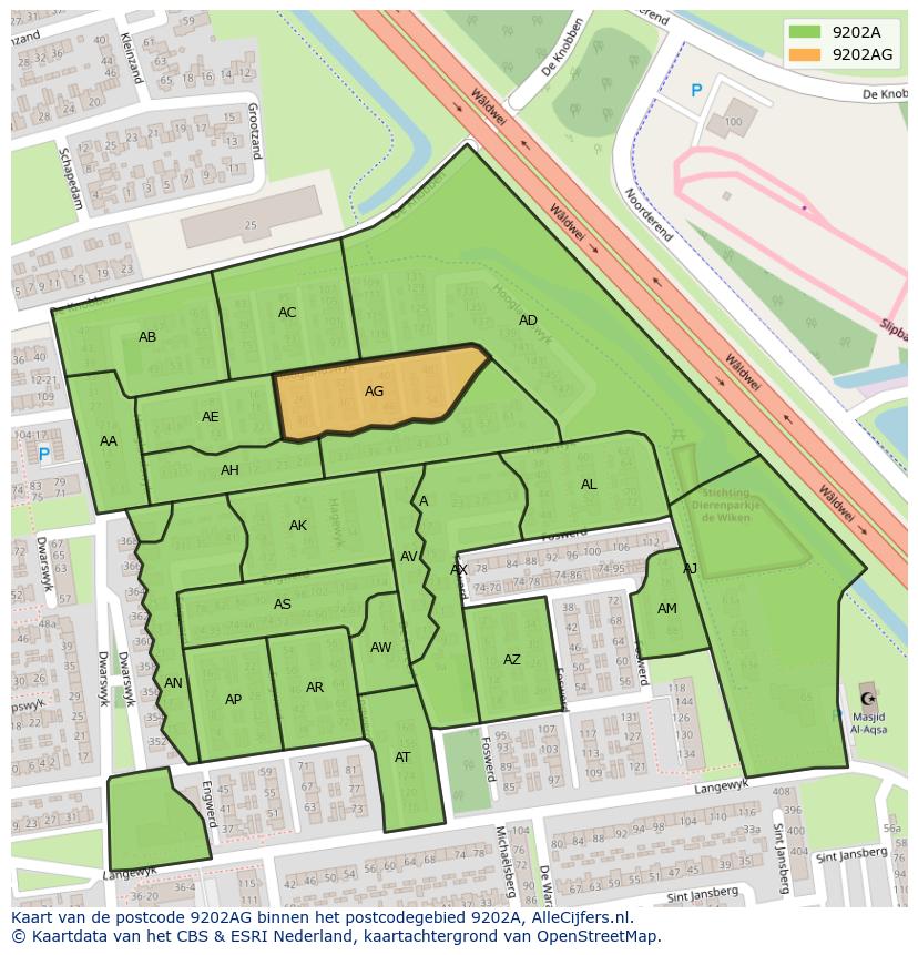 Afbeelding van het postcodegebied 9202 AG op de kaart.