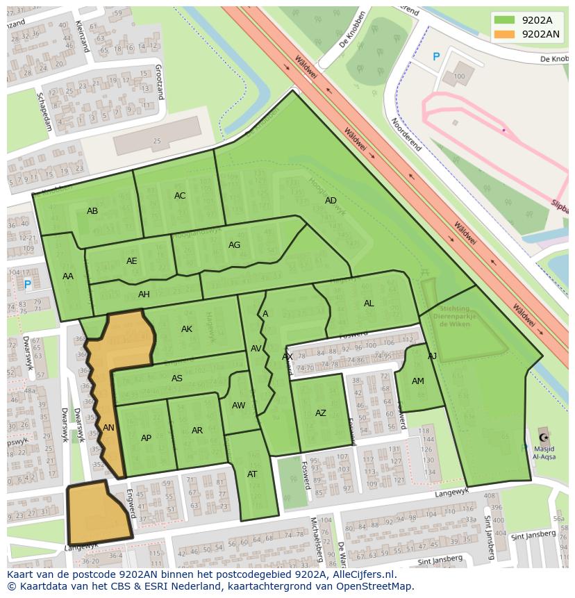 Afbeelding van het postcodegebied 9202 AN op de kaart.