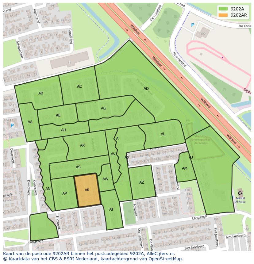 Afbeelding van het postcodegebied 9202 AR op de kaart.