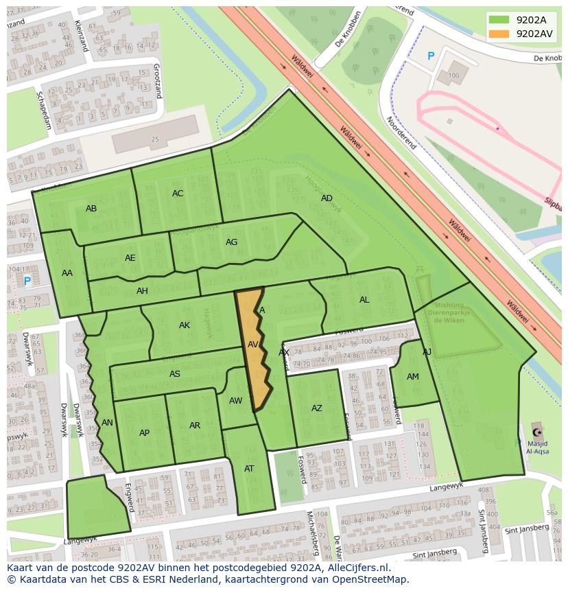 Afbeelding van het postcodegebied 9202 AV op de kaart.