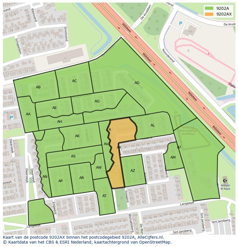 Afbeelding van het postcodegebied 9202 AX op de kaart.