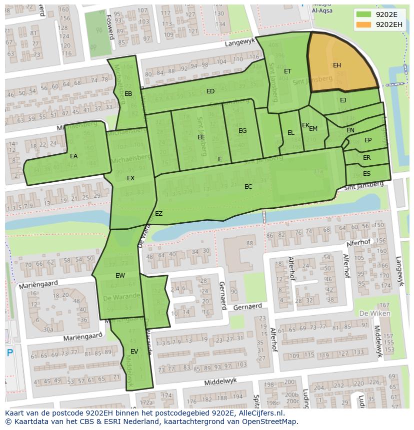 Afbeelding van het postcodegebied 9202 EH op de kaart.