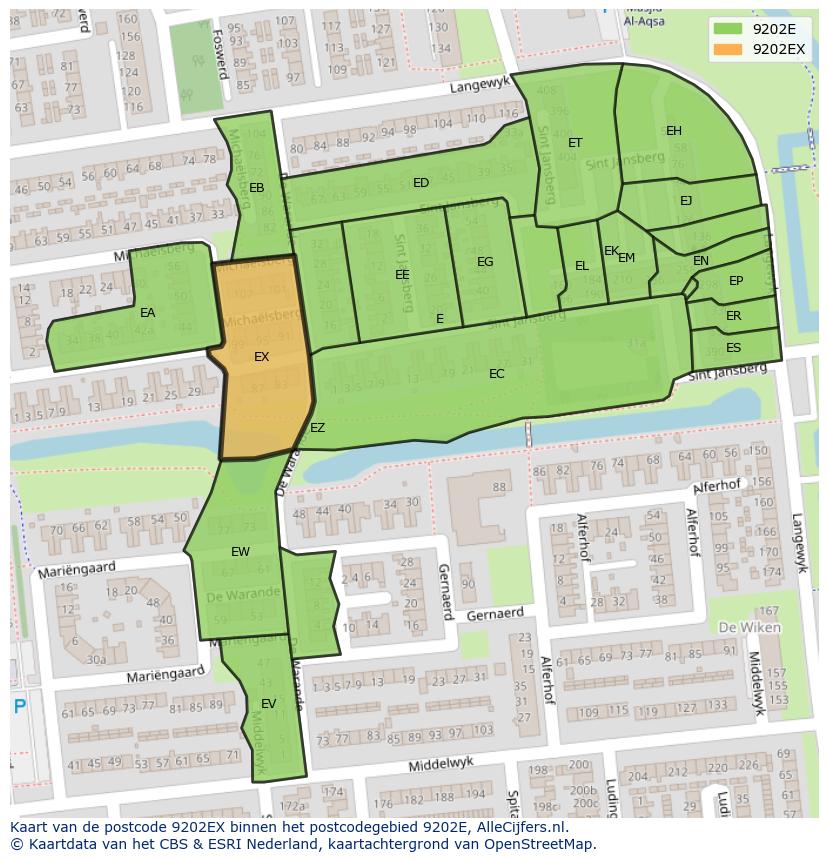 Afbeelding van het postcodegebied 9202 EX op de kaart.