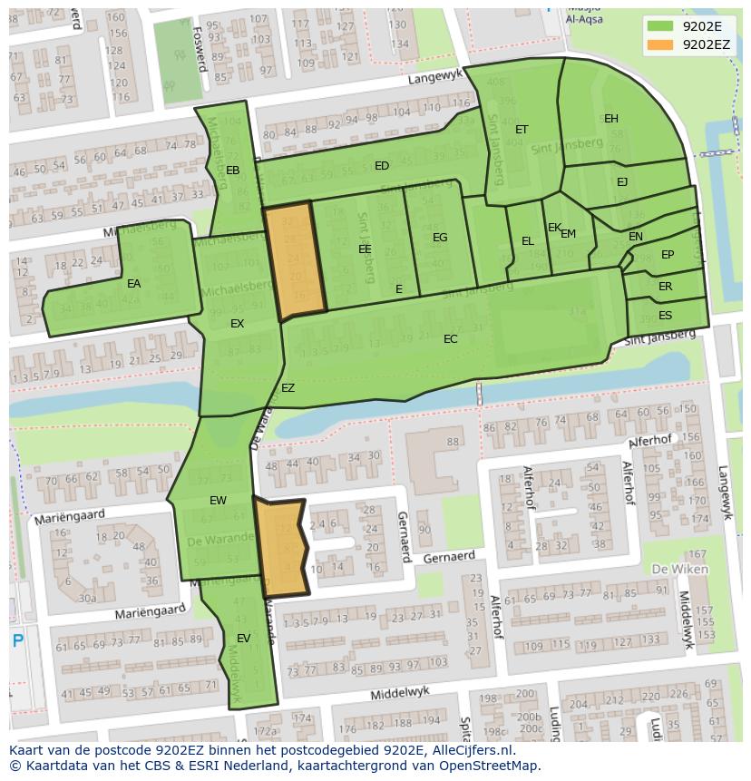Afbeelding van het postcodegebied 9202 EZ op de kaart.