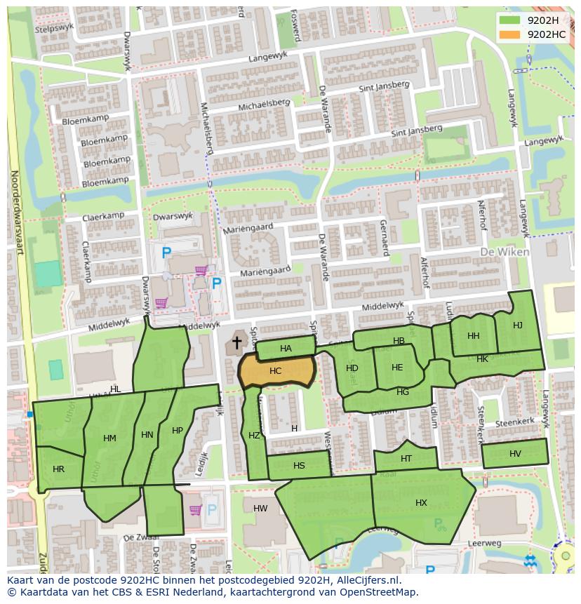 Afbeelding van het postcodegebied 9202 HC op de kaart.