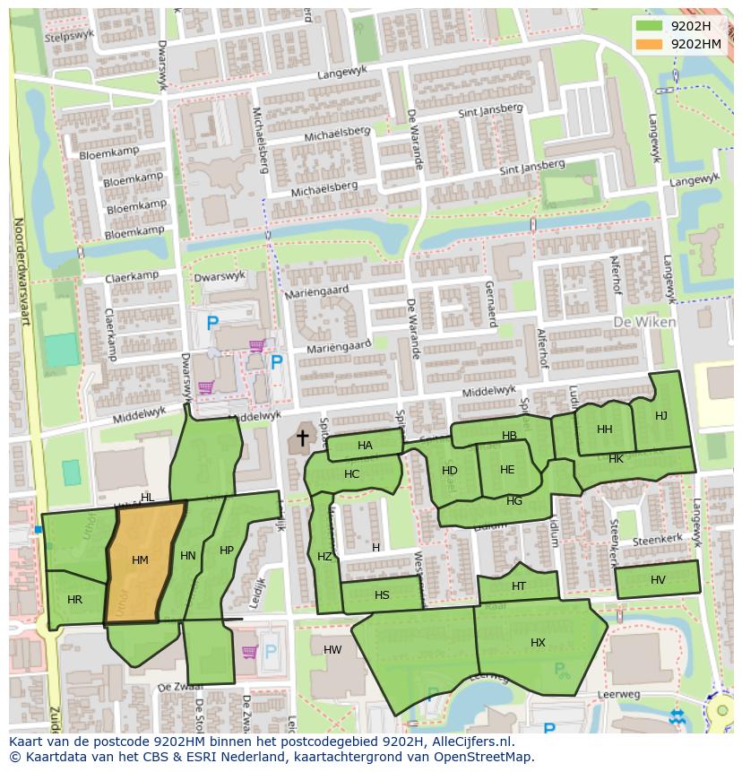 Afbeelding van het postcodegebied 9202 HM op de kaart.