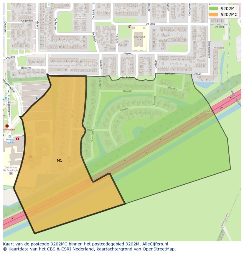 Afbeelding van het postcodegebied 9202 MC op de kaart.