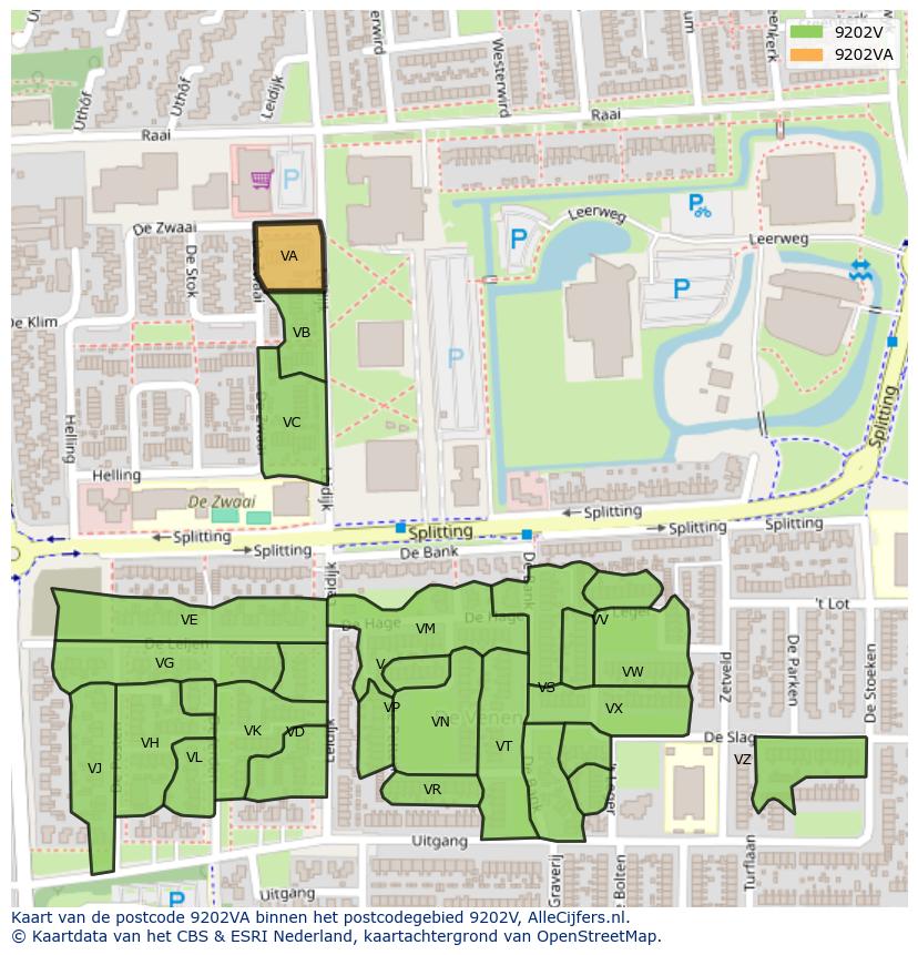 Afbeelding van het postcodegebied 9202 VA op de kaart.