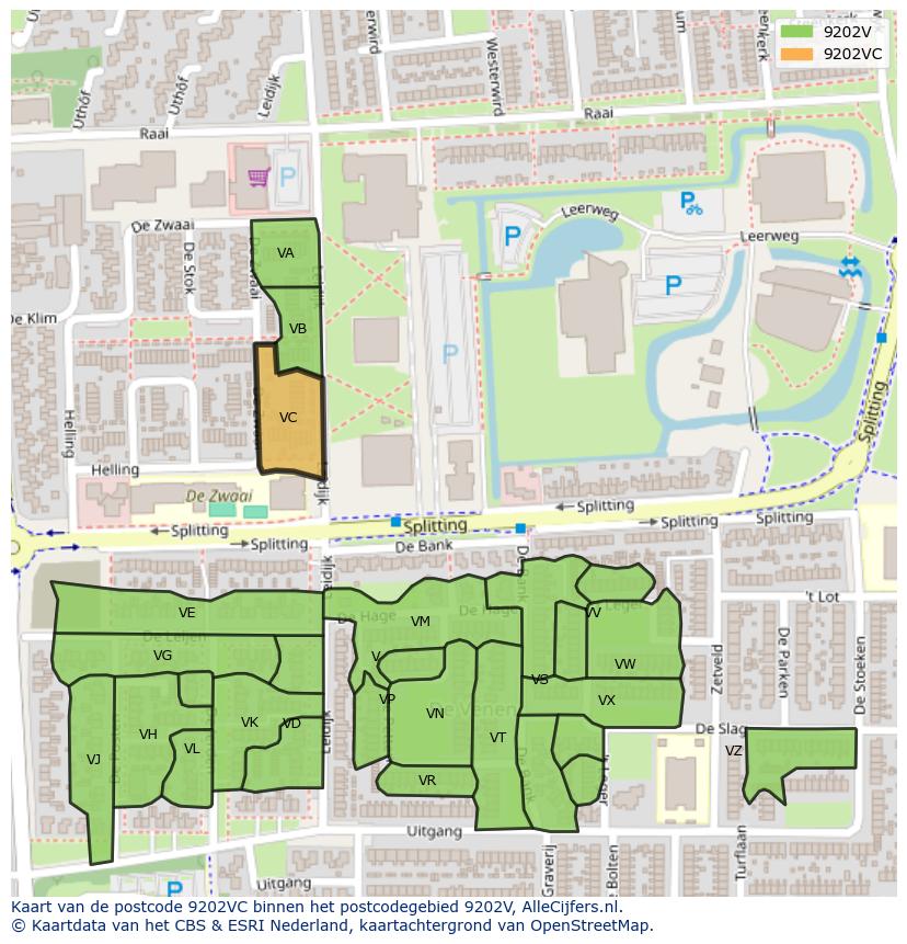 Afbeelding van het postcodegebied 9202 VC op de kaart.