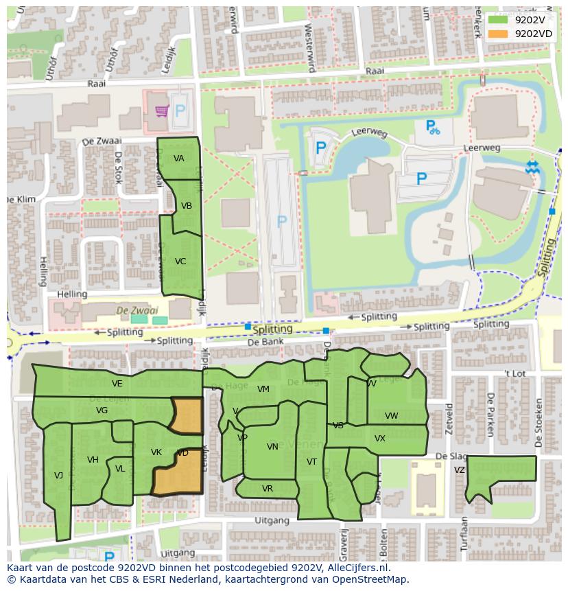 Afbeelding van het postcodegebied 9202 VD op de kaart.