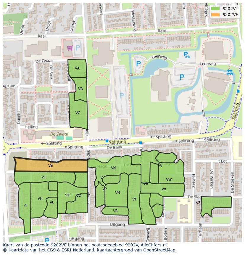 Afbeelding van het postcodegebied 9202 VE op de kaart.