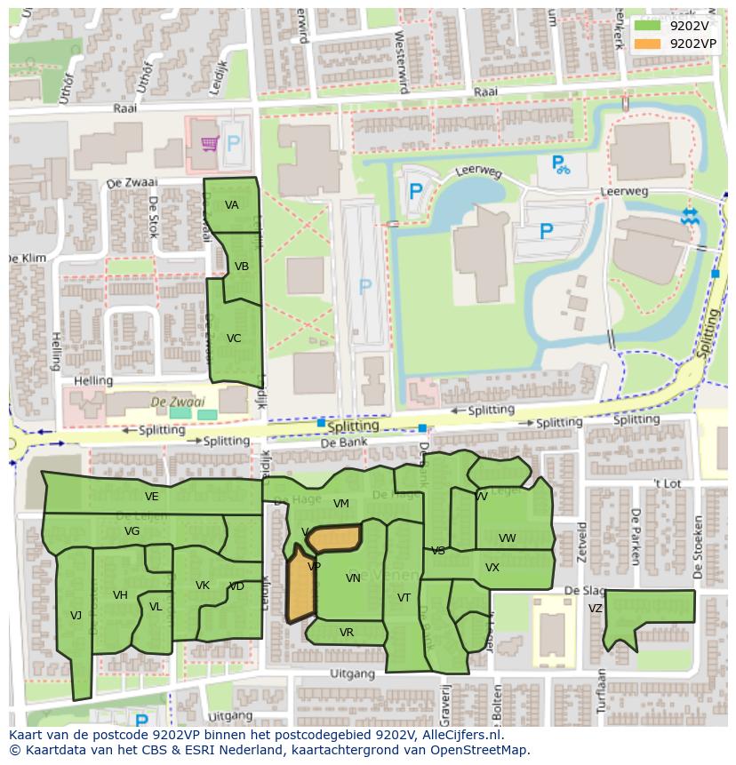 Afbeelding van het postcodegebied 9202 VP op de kaart.