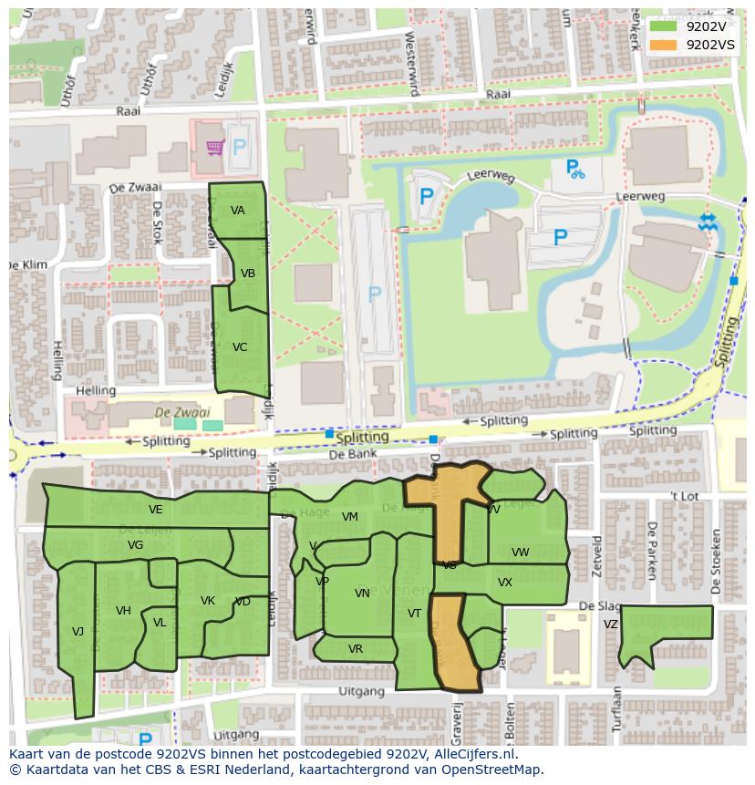 Afbeelding van het postcodegebied 9202 VS op de kaart.