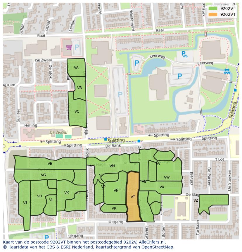 Afbeelding van het postcodegebied 9202 VT op de kaart.