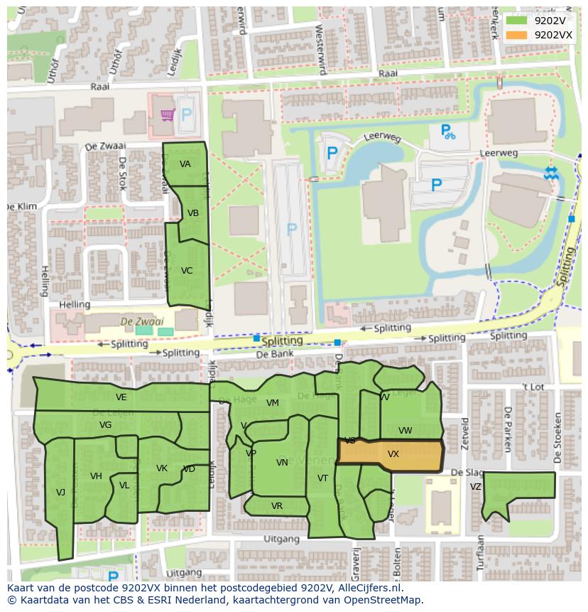 Afbeelding van het postcodegebied 9202 VX op de kaart.
