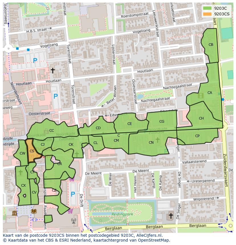 Afbeelding van het postcodegebied 9203 CS op de kaart.