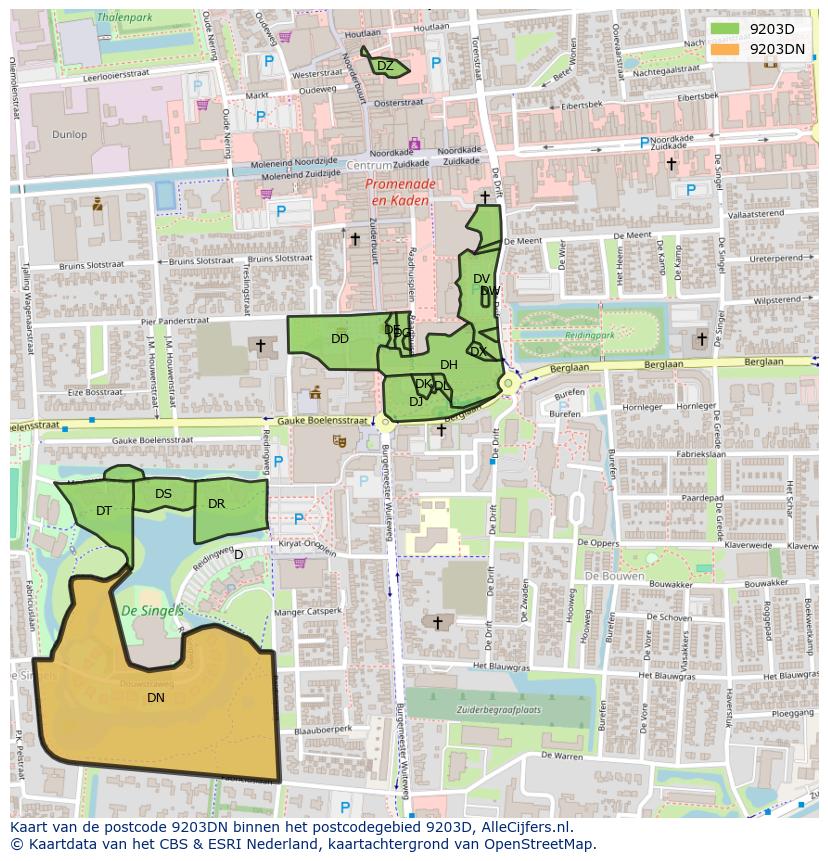 Afbeelding van het postcodegebied 9203 DN op de kaart.
