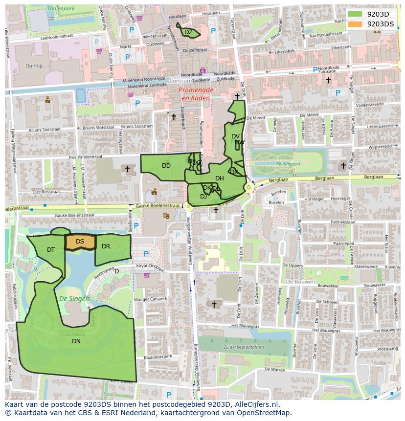 Afbeelding van het postcodegebied 9203 DS op de kaart.