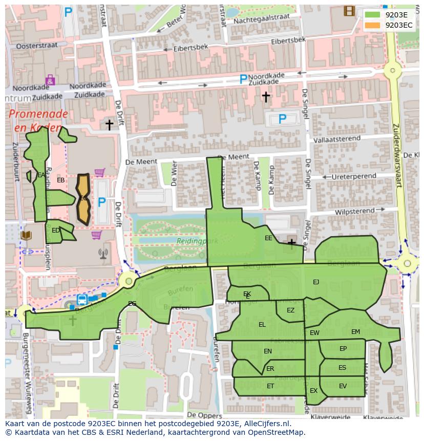Afbeelding van het postcodegebied 9203 EC op de kaart.