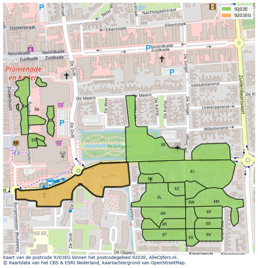 Afbeelding van het postcodegebied 9203 EG op de kaart.