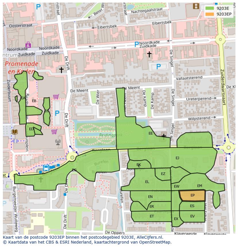 Afbeelding van het postcodegebied 9203 EP op de kaart.