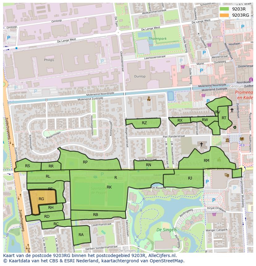 Afbeelding van het postcodegebied 9203 RG op de kaart.