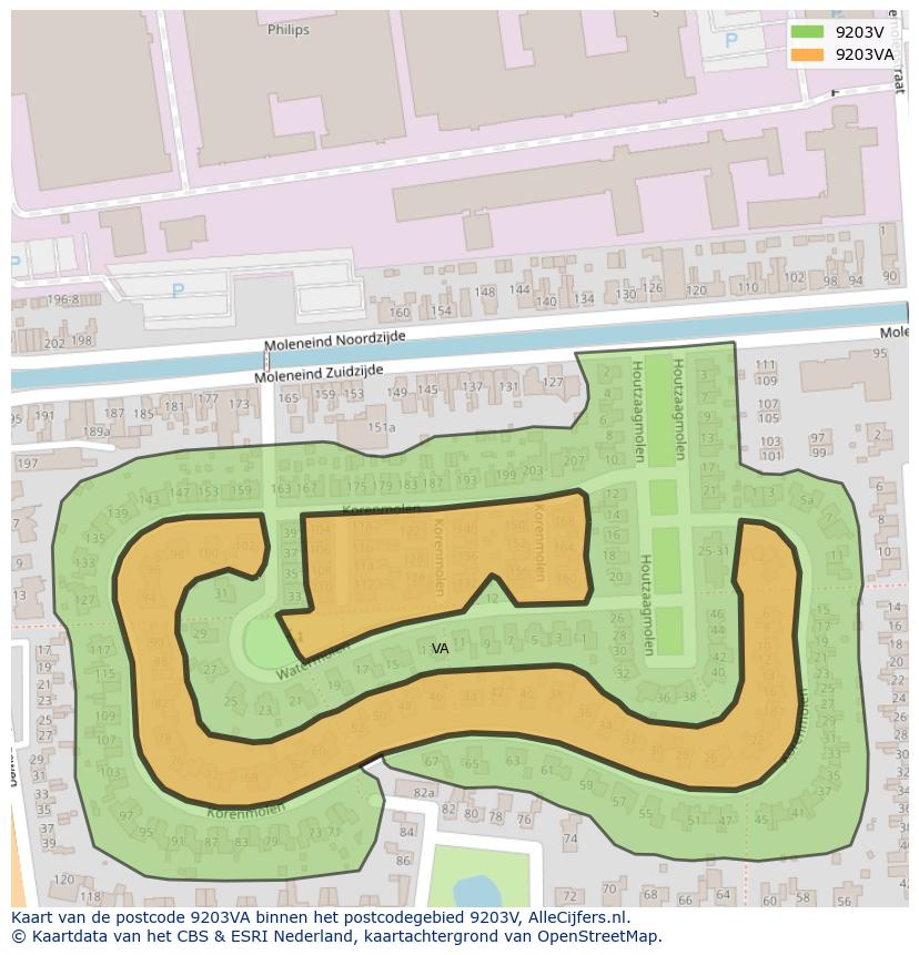 Afbeelding van het postcodegebied 9203 VA op de kaart.