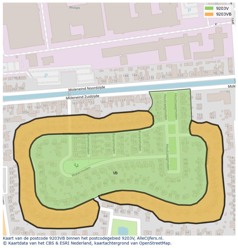 Afbeelding van het postcodegebied 9203 VB op de kaart.