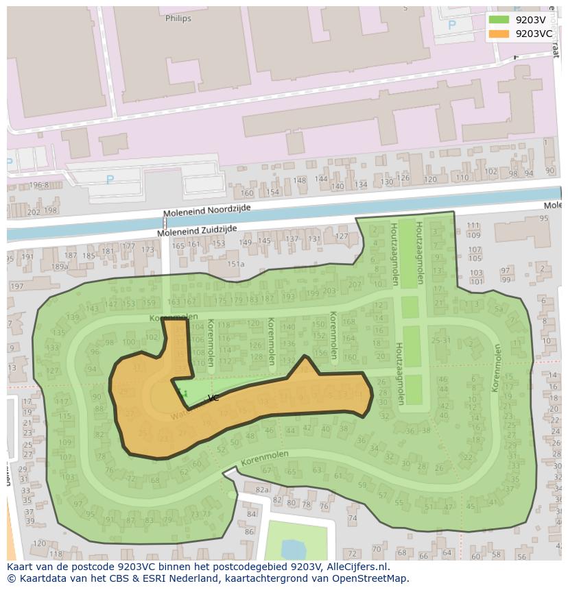 Afbeelding van het postcodegebied 9203 VC op de kaart.