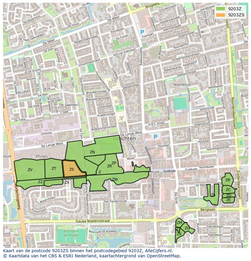 Afbeelding van het postcodegebied 9203 ZS op de kaart.