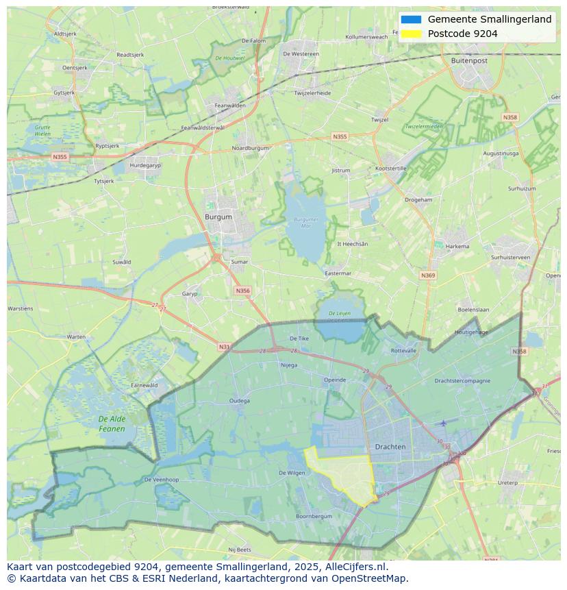 Afbeelding van het postcodegebied 9204 op de kaart.