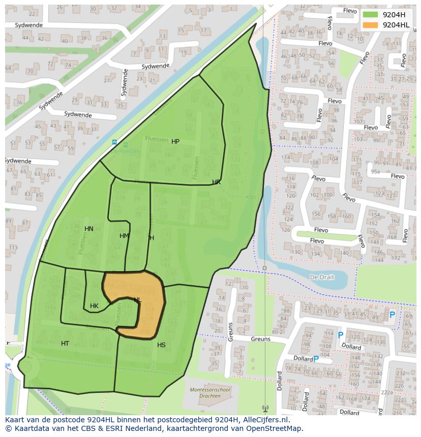 Afbeelding van het postcodegebied 9204 HL op de kaart.
