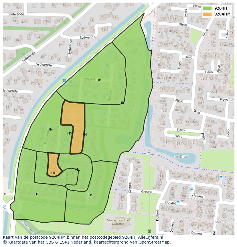 Afbeelding van het postcodegebied 9204 HM op de kaart.