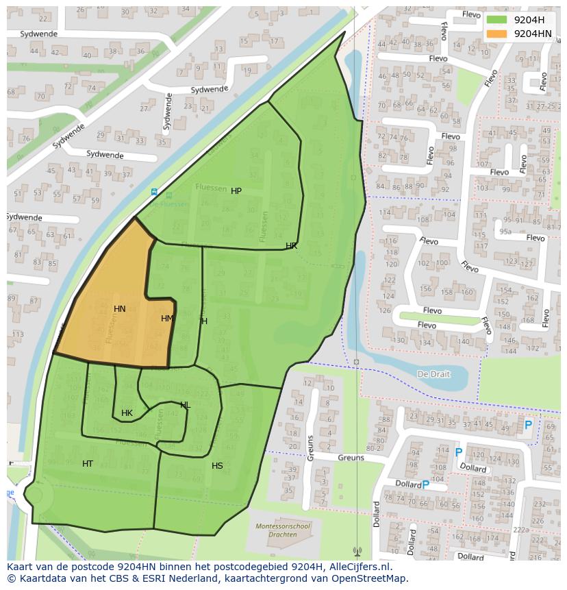 Afbeelding van het postcodegebied 9204 HN op de kaart.