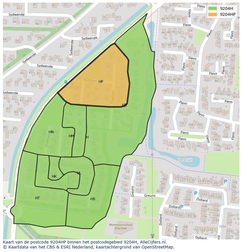 Afbeelding van het postcodegebied 9204 HP op de kaart.