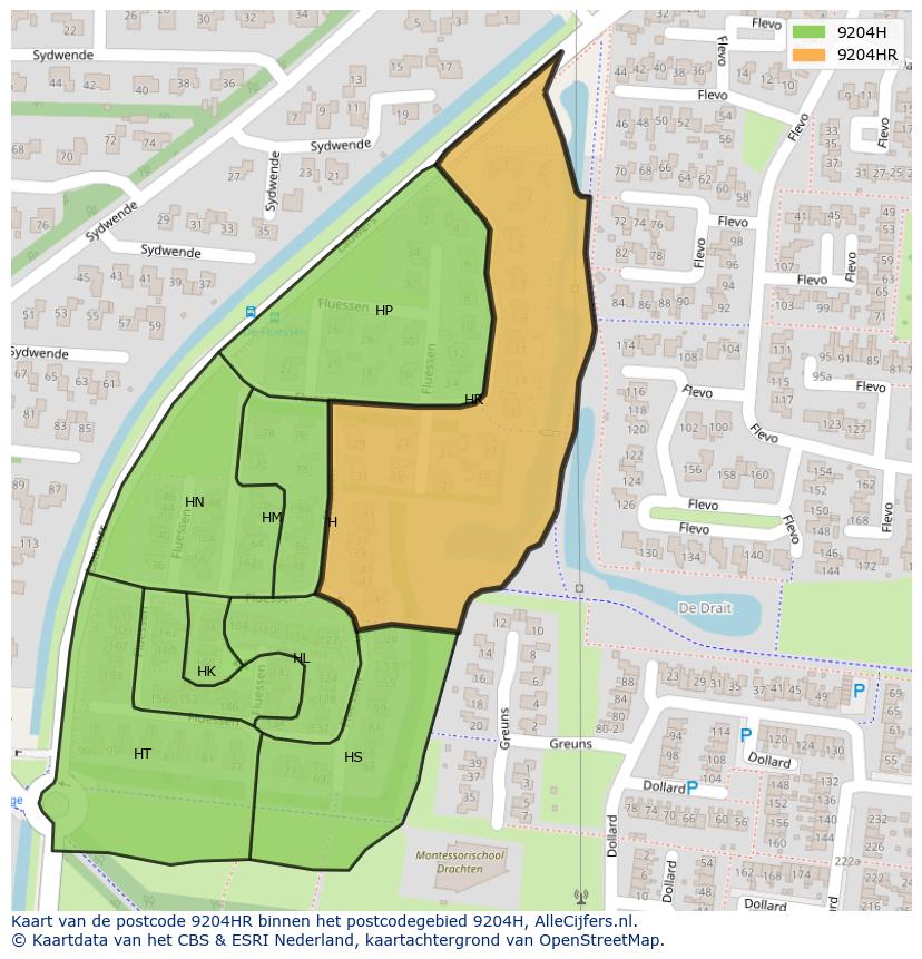 Afbeelding van het postcodegebied 9204 HR op de kaart.