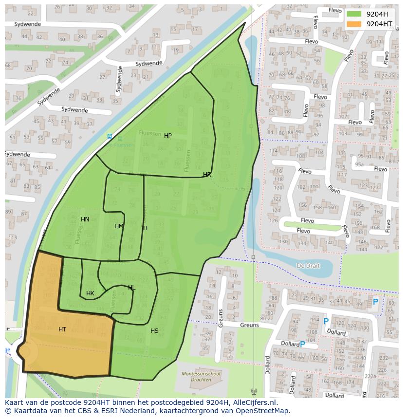 Afbeelding van het postcodegebied 9204 HT op de kaart.